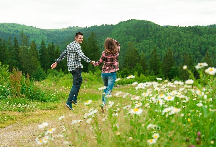 Woman and man having fun together