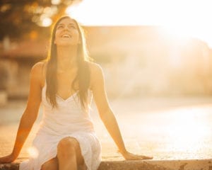 A girl feeling inner peace and awakened