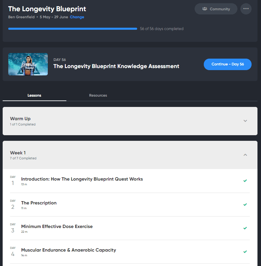 longevity blueprint week 1 screenshot
